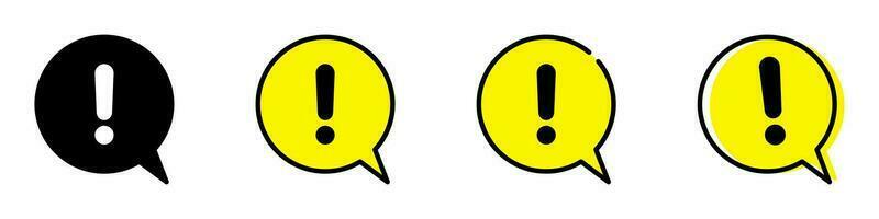 Exclamation mark in yellow speech bubble. Danger warning attention sign, vector illustration.