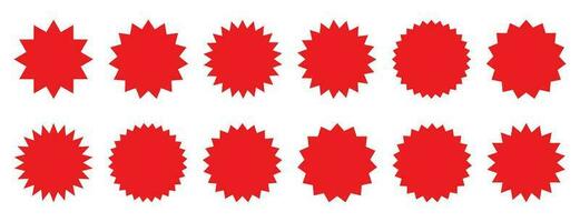 conjunto de rojo estallido estelar, rayos de sol insignias diseño elementos - mejor para rebaja pegatina, precio etiqueta, calidad marca. plano vector ilustración aislado en blanco antecedentes.