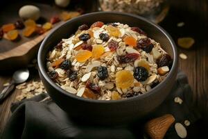 Muesli oats fruits food. Generate Ai photo