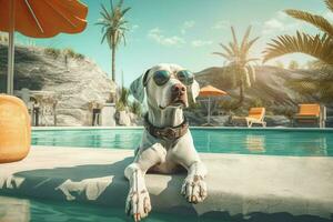 Dog pool vacation. Generate Ai photo