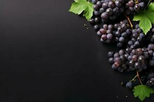 Black grapes dark banner. Generate Ai photo