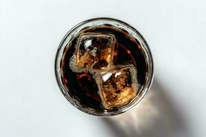 Glass cola ice top view. Generate Ai photo