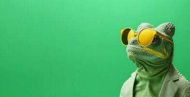 Chameleon wearing sunglasses mockup. Generate Ai photo