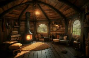 hobbit interior casa. generar ai foto