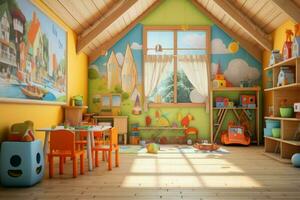 jardín de infancia interior habitación. generar ai foto