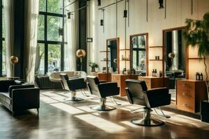 Hairdresser salon interior. Generate Ai photo