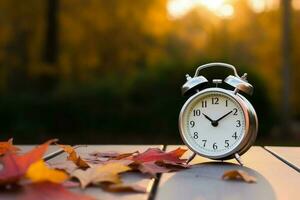 Alarm clock autumn. Generate Ai photo