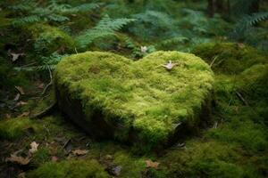 corazón Roca musgo bosque. generar ai foto