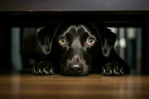 Cute black dog table. Generate Ai photo
