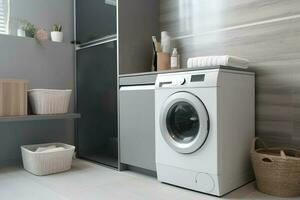Bathroom washing machine appliance. Generate Ai photo