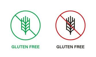 Gluten Free Line Icon Set. No Gluten Food. Allergic on Wheat Sign Collection. Allergy Wheat Forbidden Symbol. Gluten Nutrition Ban Logo. Organic Grain. Isolated Vector Illustration.
