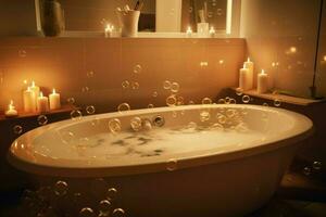 Bath bubbles candles relax. Generate Ai photo