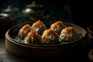 Asia steamed hot dumplings. Generate Ai photo