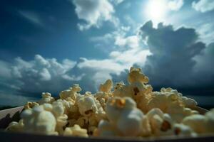 Popcorn snack sky. Generate Ai photo