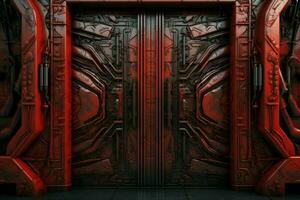 Red metal doors. Generate Ai photo