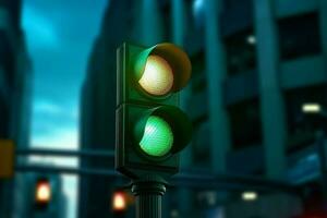 City green traffic light persons. Generate AI photo