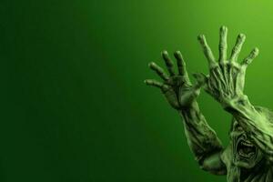 verde zombi mano antecedentes. generar ai foto