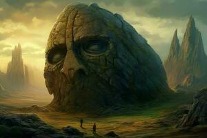 Stone head giant art. Generate Ai photo