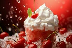 Strawberry shake whipped cream. Generate Ai photo