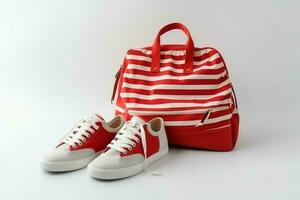 Red sneakers bag running. Generate Ai photo