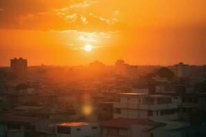 verano ciudad puesta de sol calor. generar ai foto