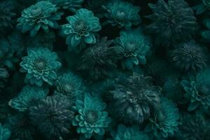 Teal flowers bush. Generate Ai photo