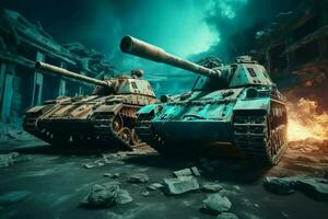 Two war tanks. Generate Ai photo