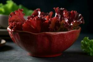 Bowl red lettuce food. Generate Ai photo