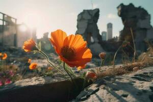 Flower ruin city light. Generate Ai photo