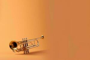 Gold trumpet background. Generate Ai photo