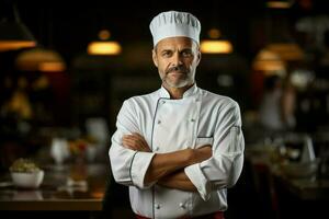 hermoso masculino Maestro cocinero. generar ai foto