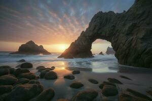 Arch rock ocean. Generate Ai photo