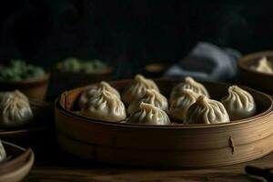 Asia steamed dumplings. Generate Ai photo