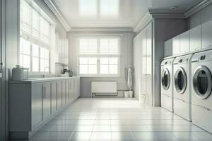 Clean laundry room house. Generate Ai photo