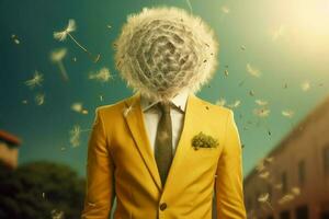 Dandelion man suit. Generate Ai photo