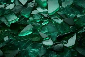 Glass shards green closeup. Generate Ai photo