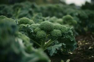 Grow broccoli farm soil. Generate Ai photo