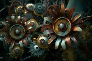 Mechanical flowers robotic. Generate Ai photo