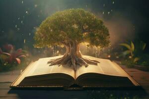 Magic book tree knowledge. Generate Ai photo