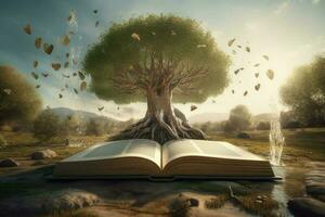 magia libro árbol. generar ai foto