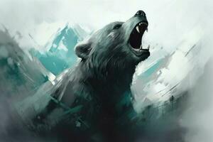Bear roaring snow. Generate Ai photo