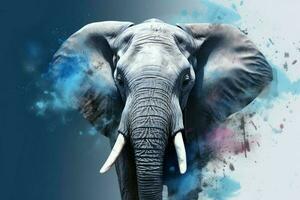 Watercolor elephant blue wall. Generate Ai photo