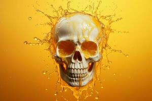 Human skull juice orange splash. Generate Ai photo