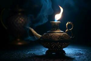 Magic lamp golden. Generate Ai photo