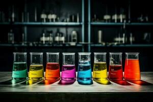 Colorful beakers chemicals set. Generate Ai photo