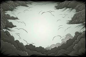 Comic style black frame clouds. Generate Ai photo