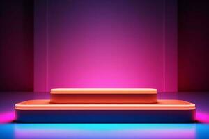 Neon podium purple. Generate Ai photo