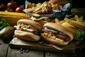 American hot dogs fast food. Generate Ai photo