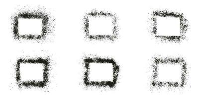 Spray Texture Frame Set. Grainy Square Border on White Background. Grunge Graphic Design Elements in Rectangle Shape. Abstract Black Paint Brush Grain Collection. Isolated Vector Illustration.