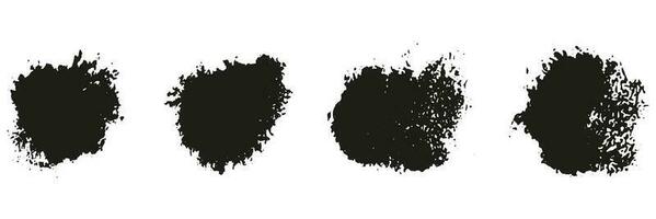 Ink Splatter Set. Paint Brush Spatter. Stain Texture Collection. Splash Abstract Design Element. Dirty Black Blot, Liquid Blob, Messy Inkblot. Splat Grunge. Isolated Vector Illustration.